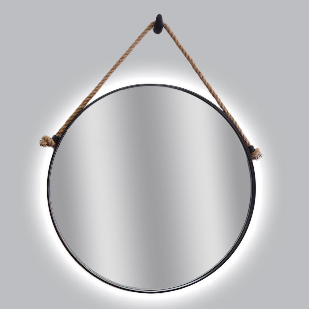 Round mirror Ø60cm with steel blade and rope