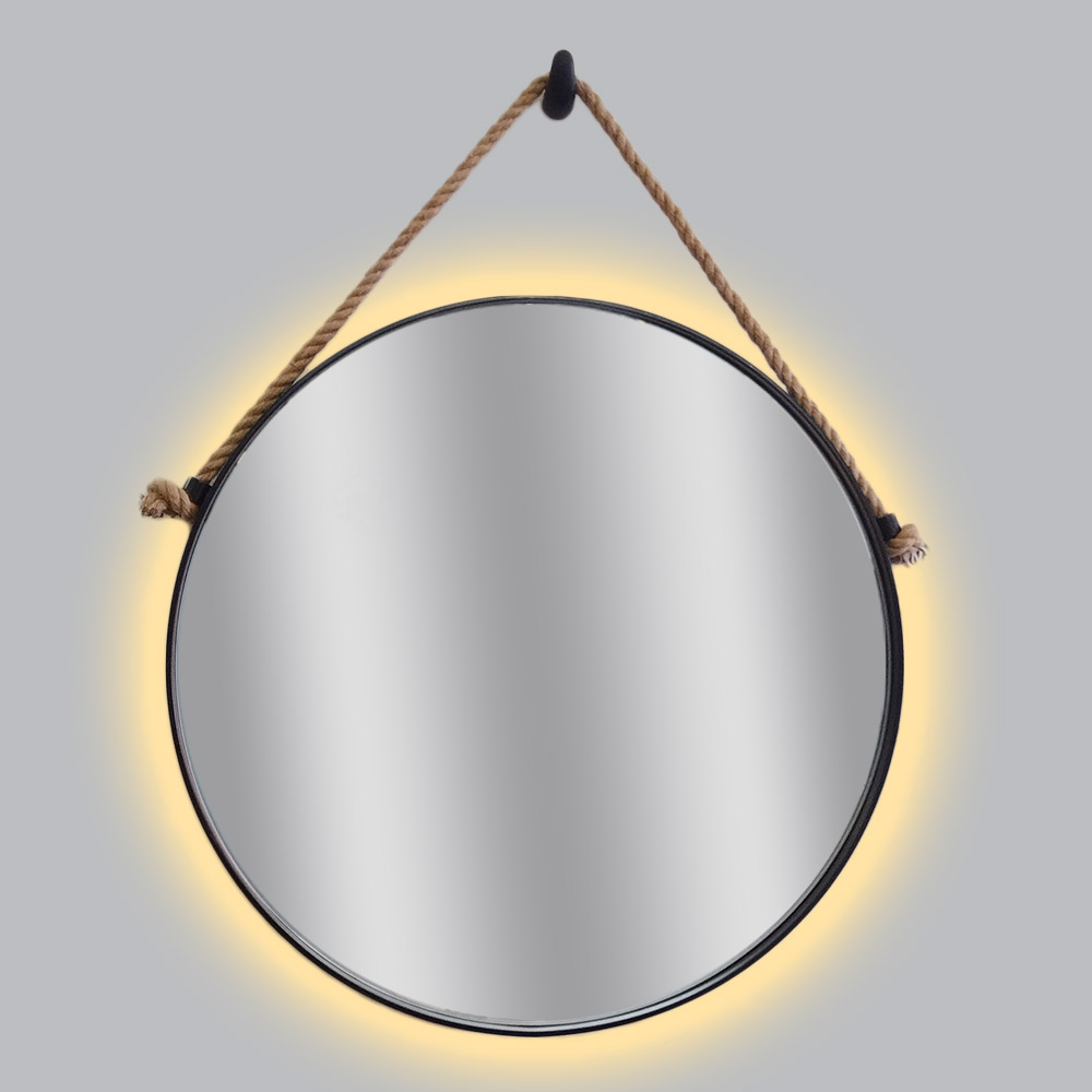 Καθρέπτης στρογγυλός Φ60cm με λάμα χάλυβα και σχοινί