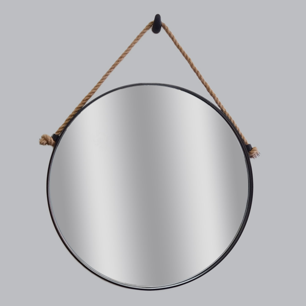Καθρέπτης στρογγυλός Φ60cm με λάμα χάλυβα και σχοινί