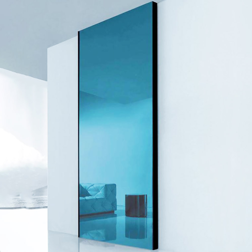 Blue living room mirror 80x225cm with black aluminum frame