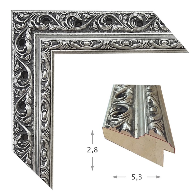 Mirror with wooden frame silver carved 60x80cm