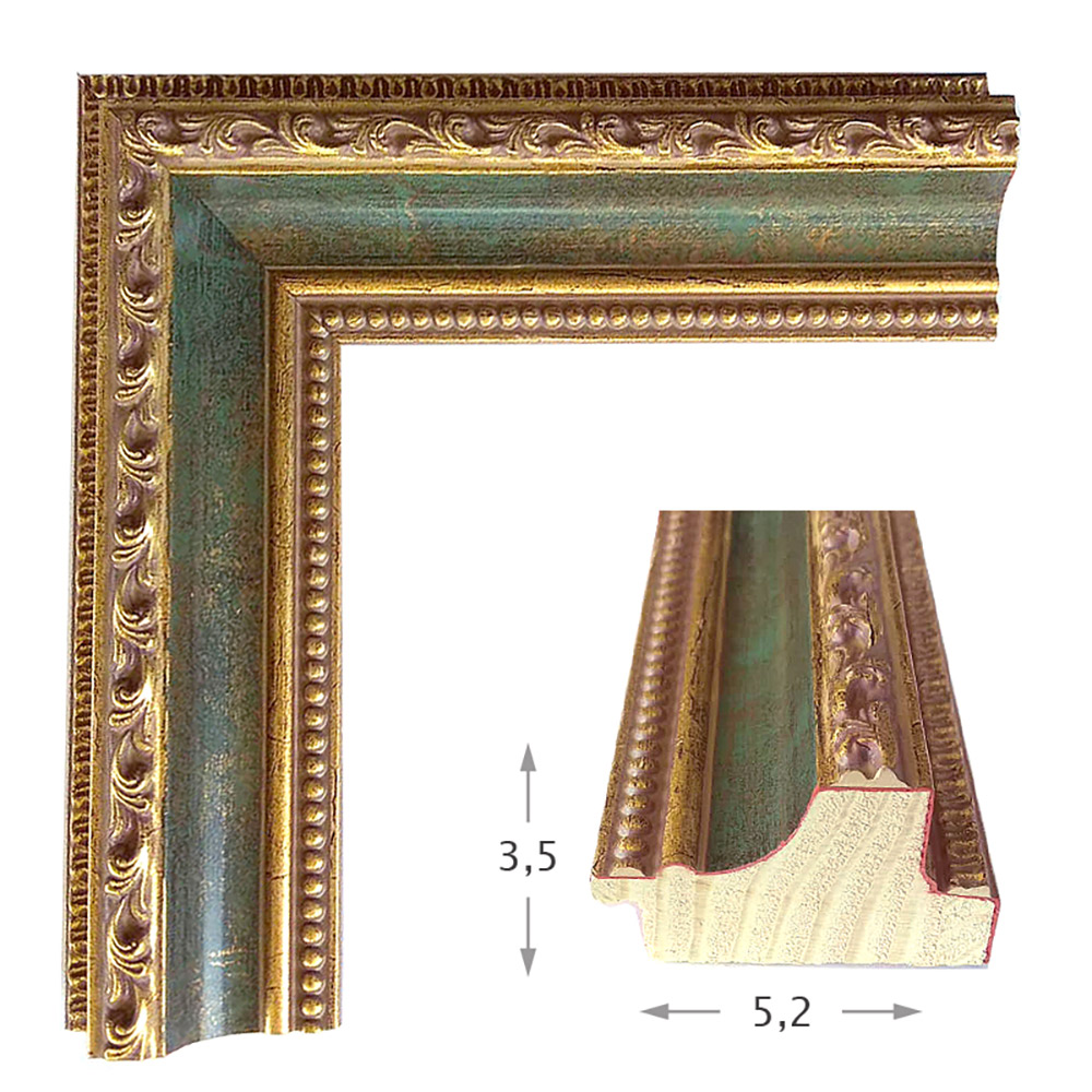 Mirror with carved wooden frame green-gold 60x80cm