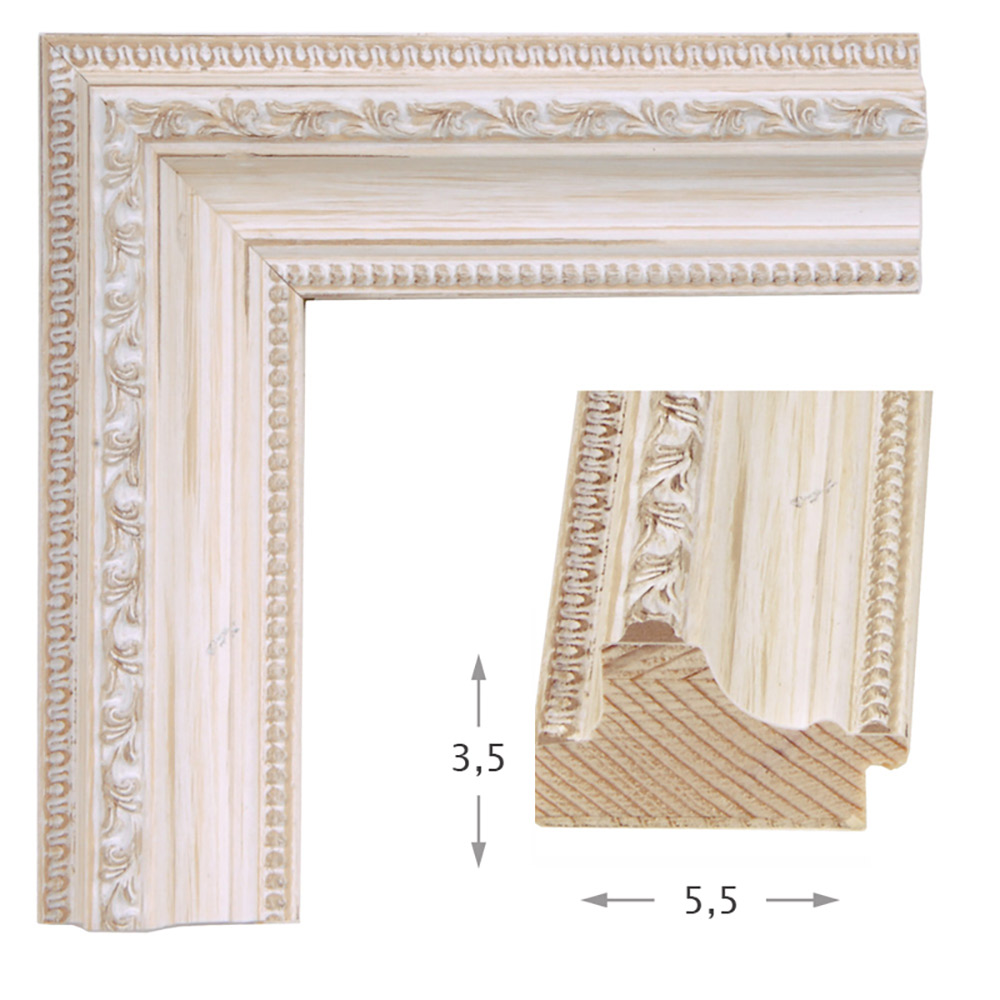 Mirror with wooden white decoupage carved frame 60x80cm