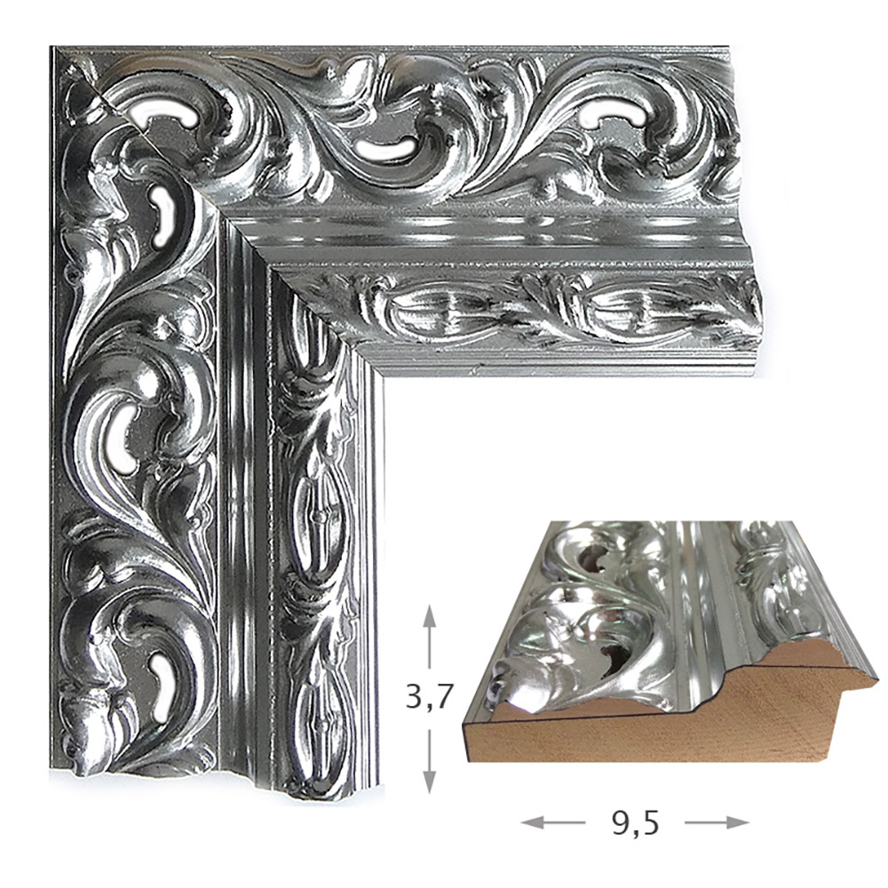 Mirror with wooden frame silver carved 60x80cm