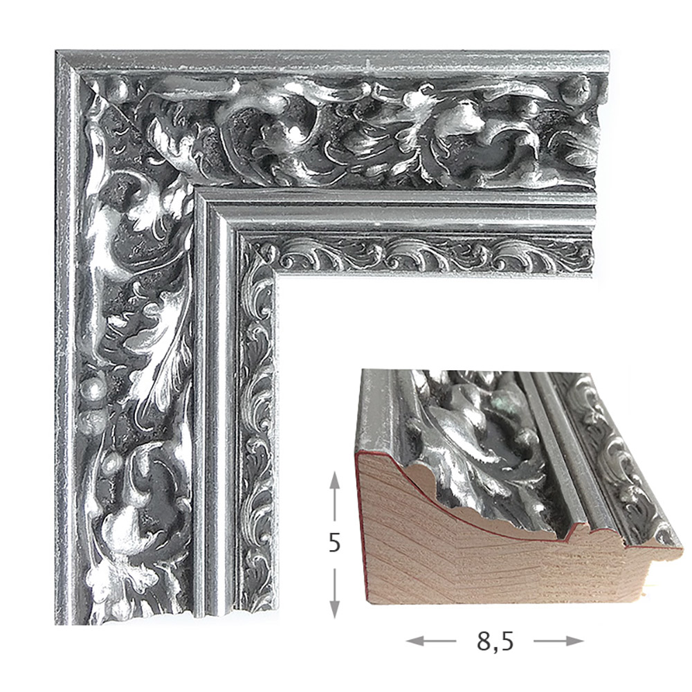 Mirror with wooden frame silver carved 60x80cm