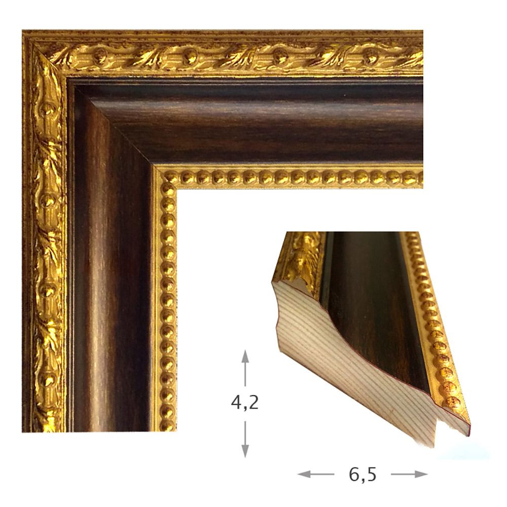 Mirror with wooden brown-gold carved frame 60x80cm