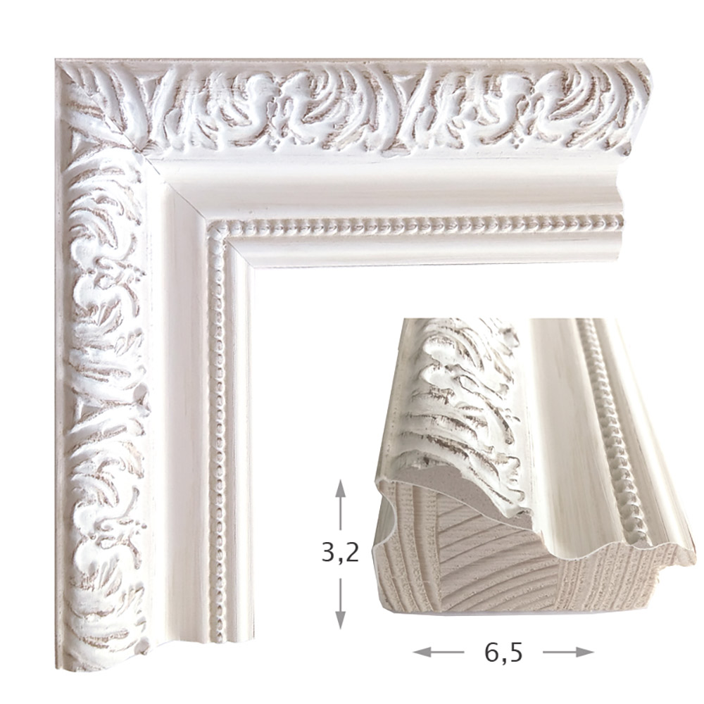 Mirror with wooden white decoupage carved frame 60x80cm