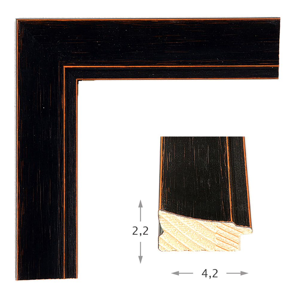 Mirror with wooden black frame with orange lines 60x80cm