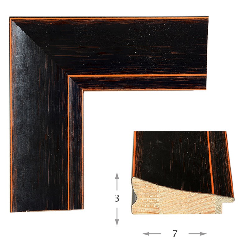 Mirror with wooden frame black with orange stripe 60x80cm