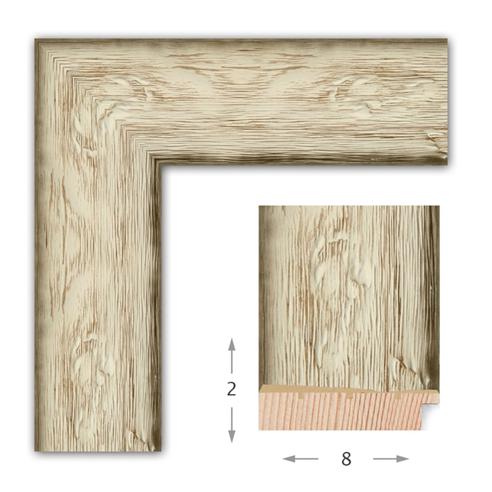 Mirror with wooden white dékape frame with gray stripes - embossed 60x80cm