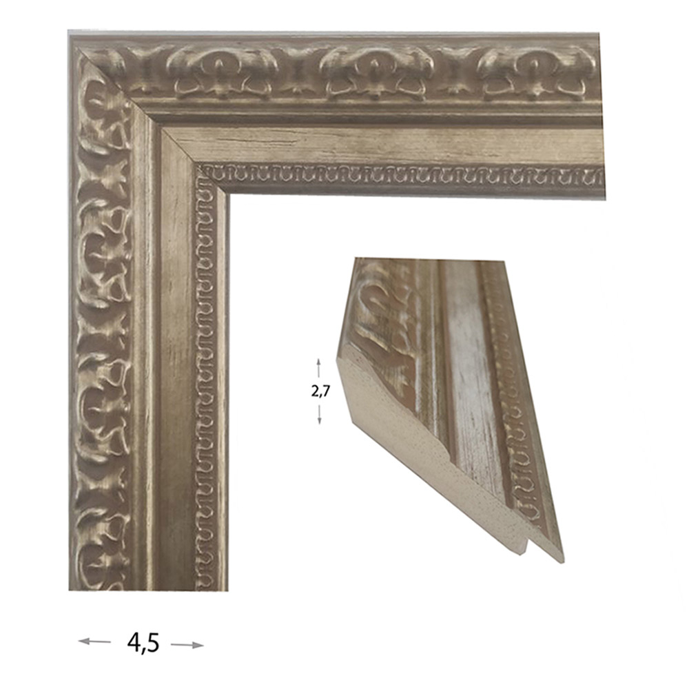 Mirror with wooden silver carved frame 60x80cm