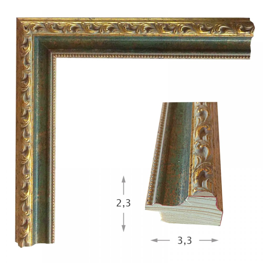 Mirror with golden wooden frame with green patina 60x80cm