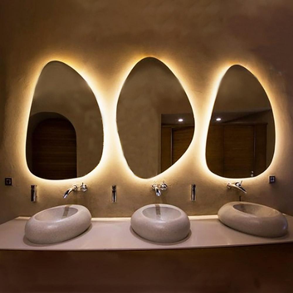 Triptych of led mirrors, set of 3 pebble pieces 60x80cm