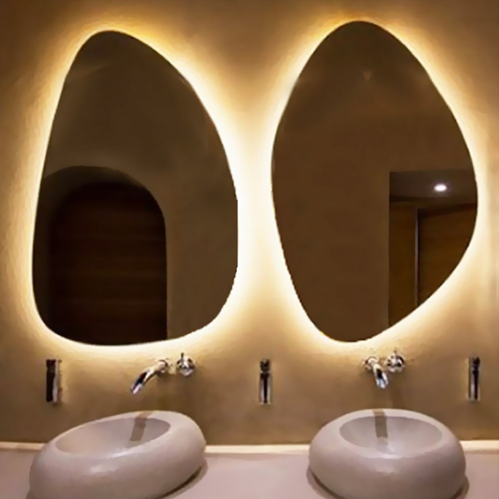 Led double mirrors, set of 2, pebble 60x80cm