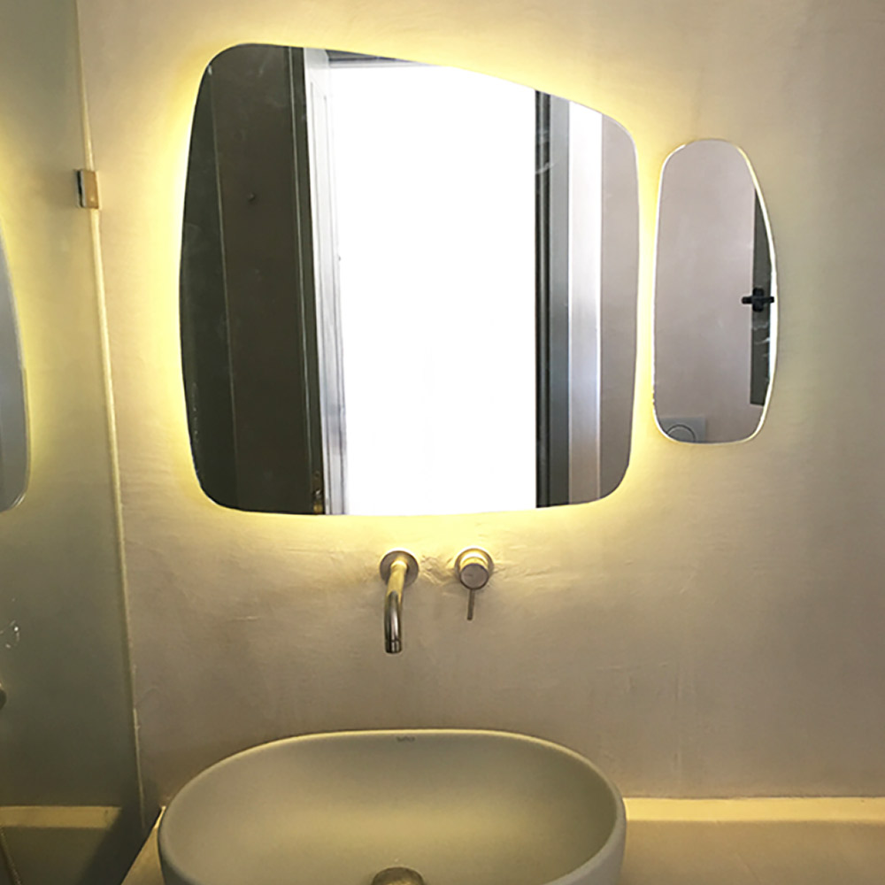 Led mirrors set 2 pieces 65x65cm & 42x17cm pebble