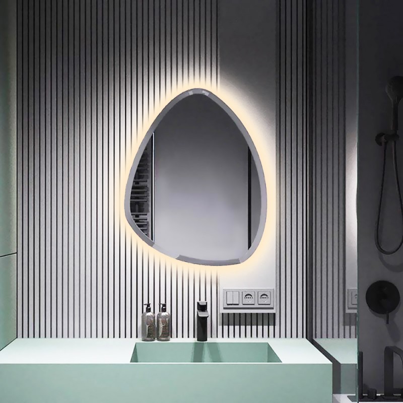 Beveld edge led mirror 73x87cm in the shape of a pebble