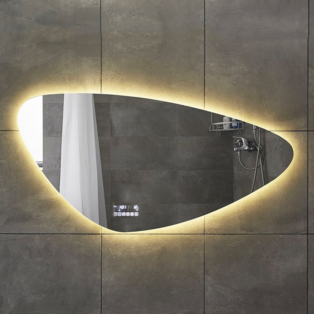 Led bathroom wall mirror smart 140x70cm in the shape of a pebble