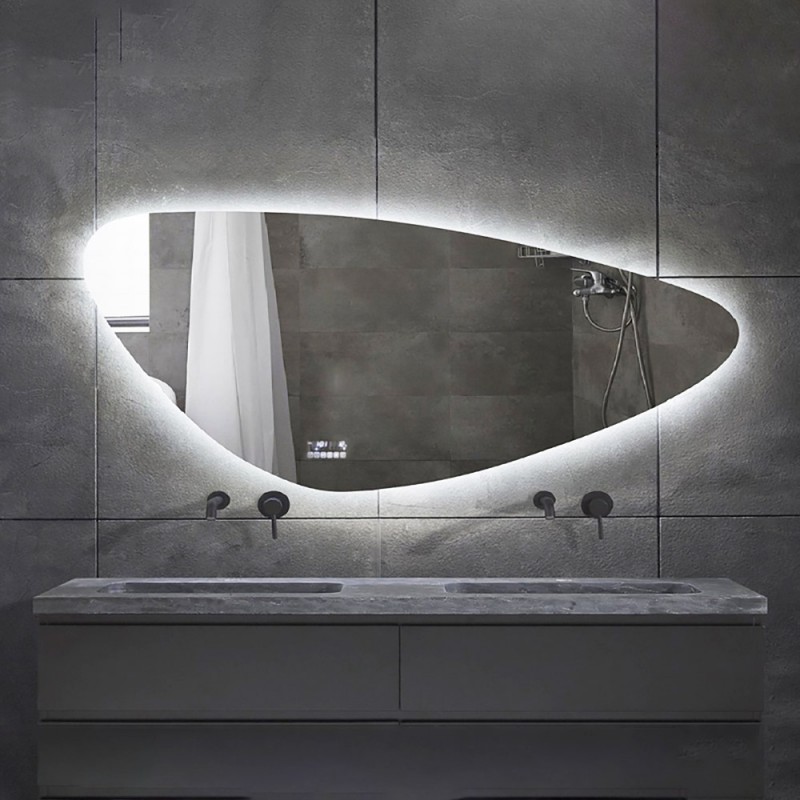 Led bathroom wall mirror smart 140x70cm in the shape of a pebble