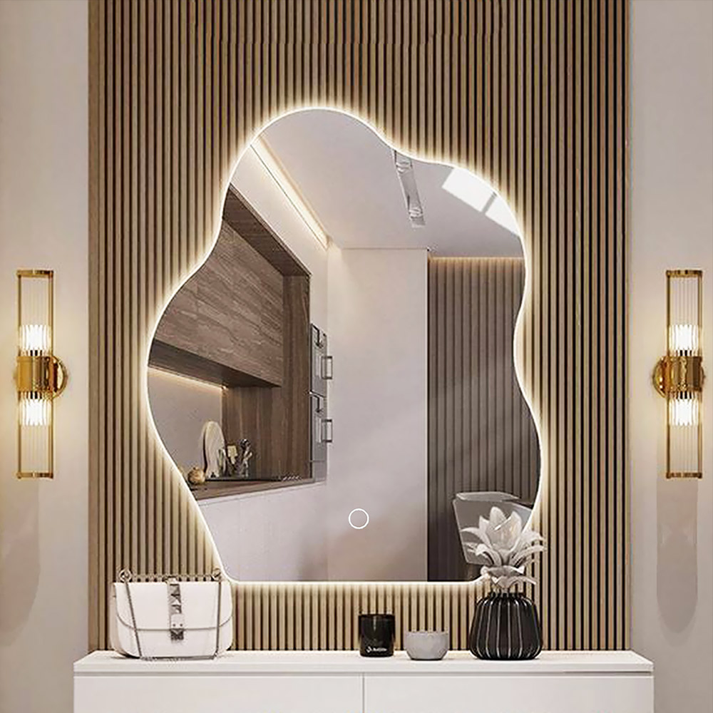 LED wall mirror 70x90cm in an irregular shape