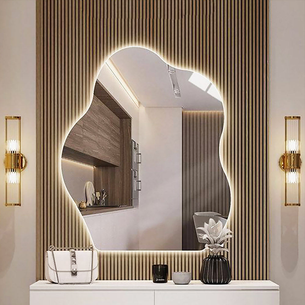 LED wall mirror 70x90cm in an irregular shape