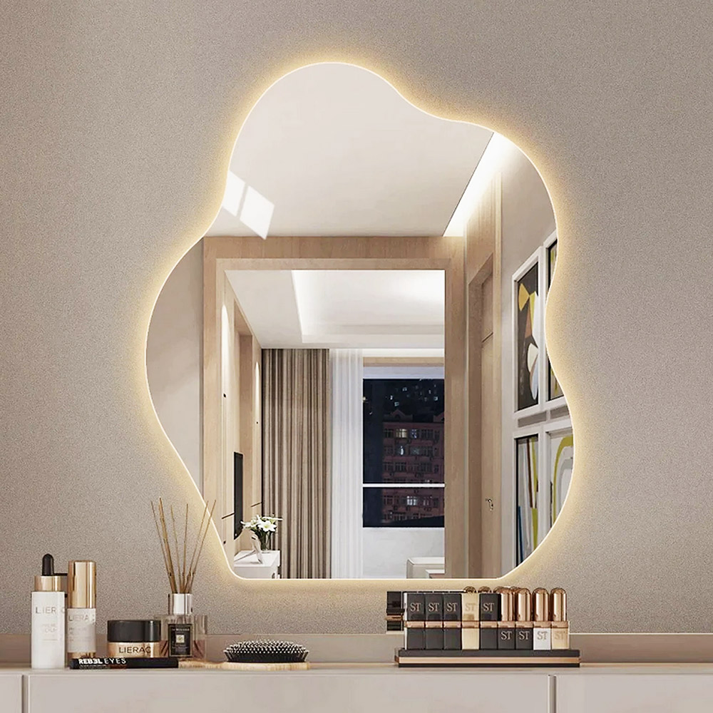 LED wall mirror 70x90cm in an irregular shape