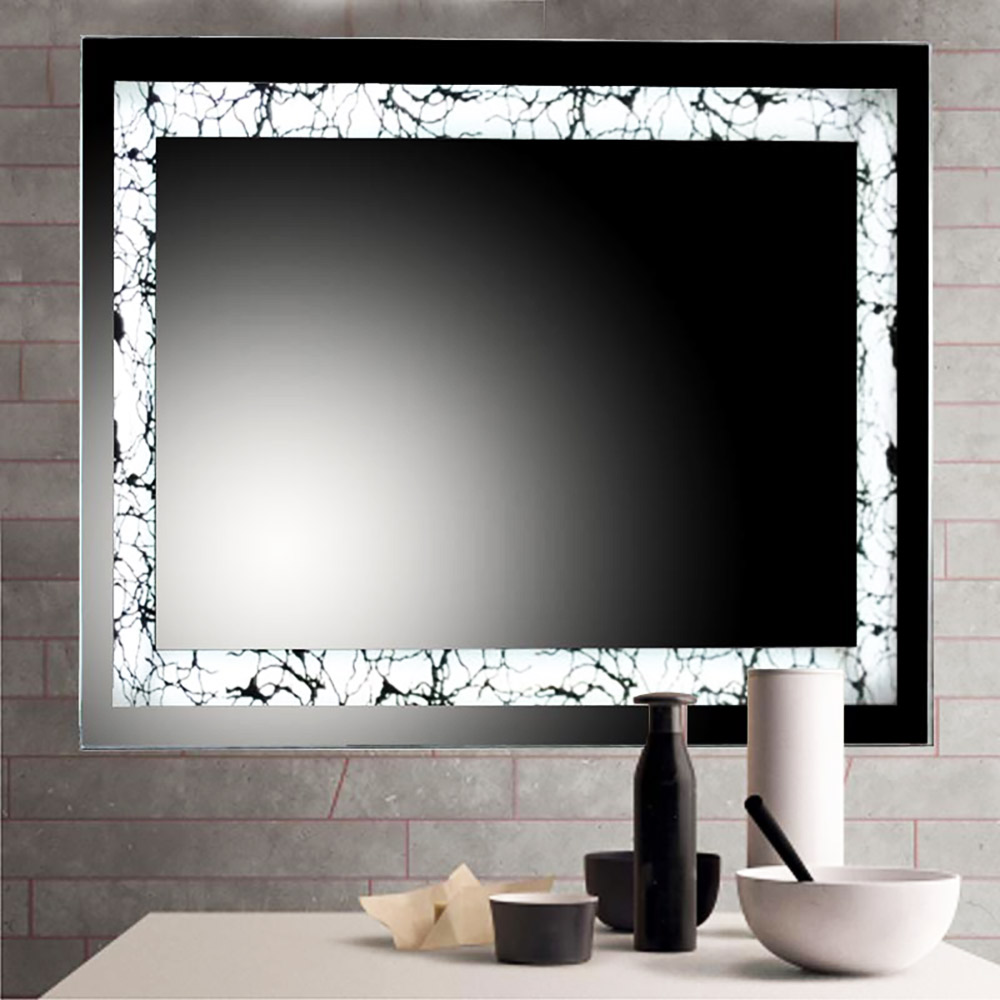 Led mirror 90x75cm with sandblasting spider pattern