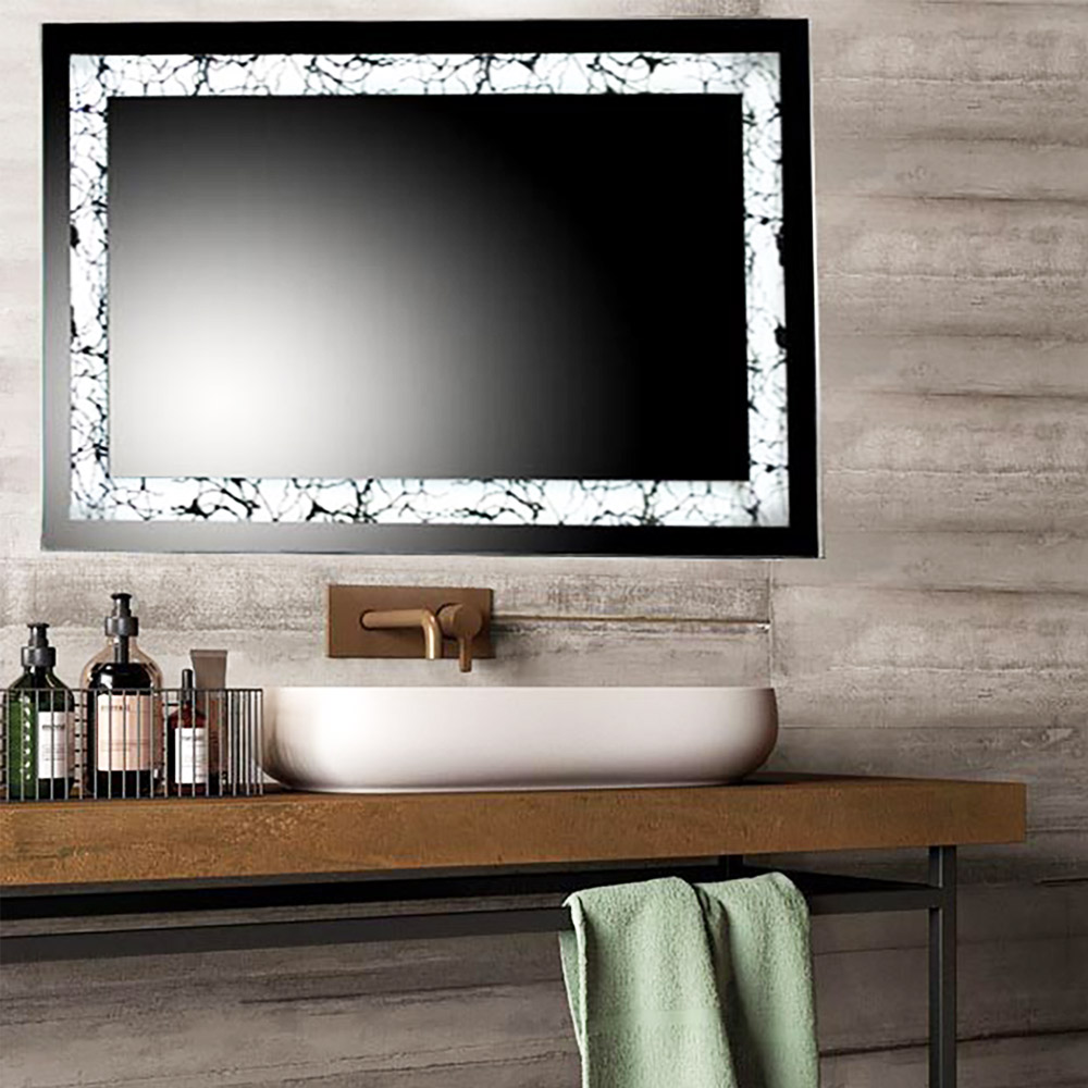 Led mirror 90x75cm with sandblasting spider pattern