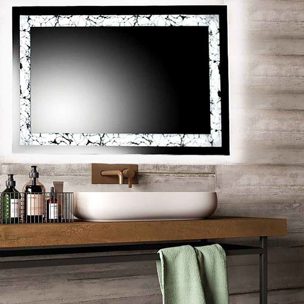 Led mirror 90x75cm with sandblasting spider pattern