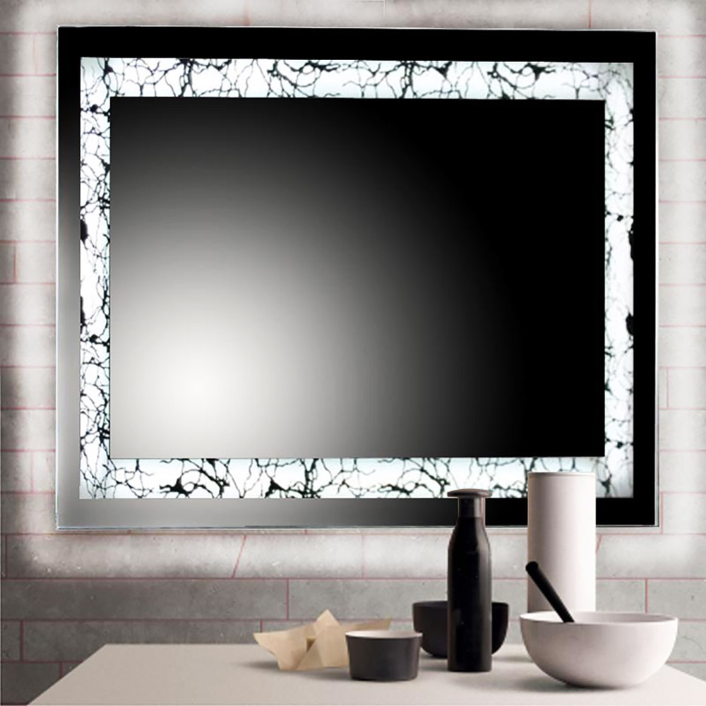 Led mirror 90x75cm with sandblasting spider pattern