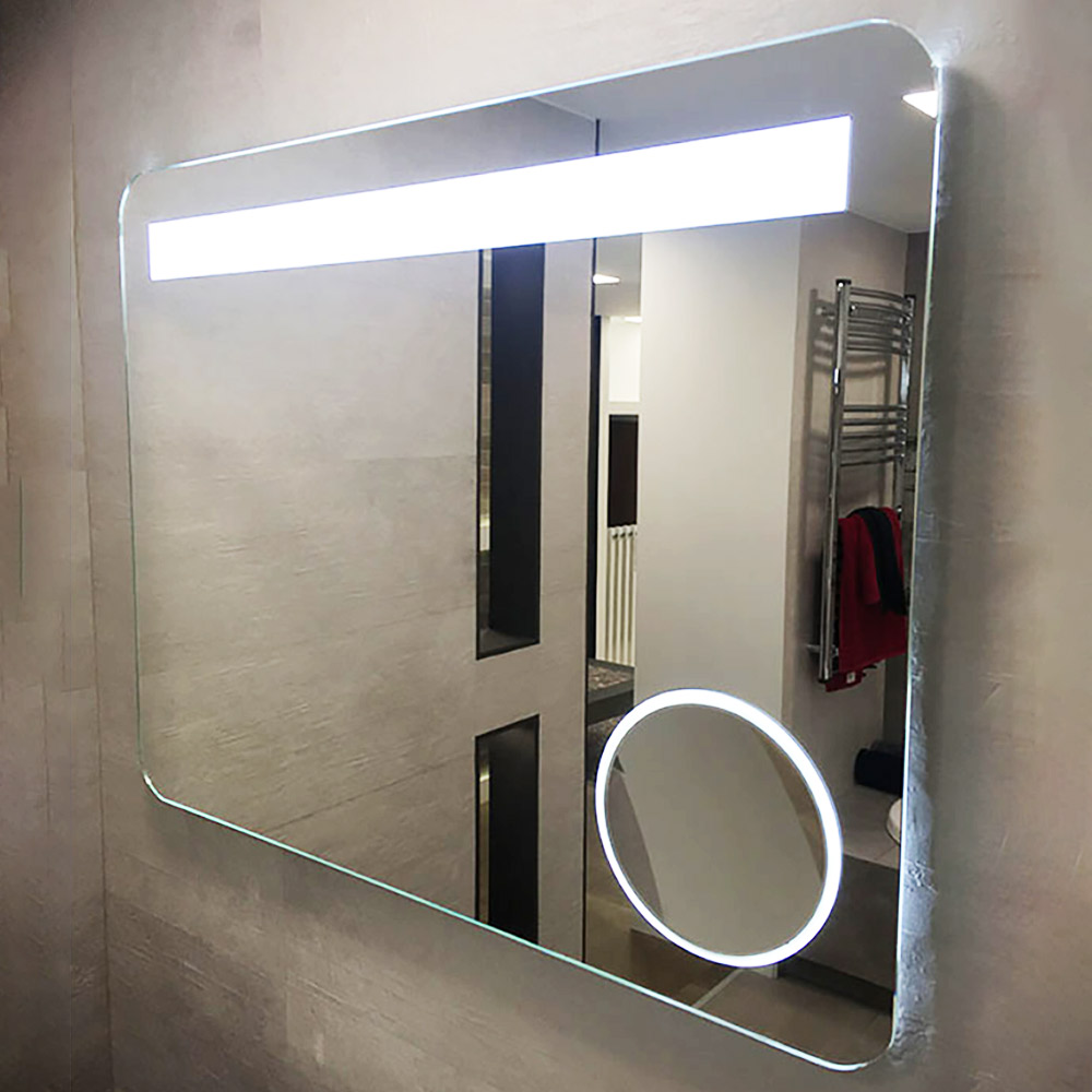 Led mirror with makeup magnifying lens 90x70cm