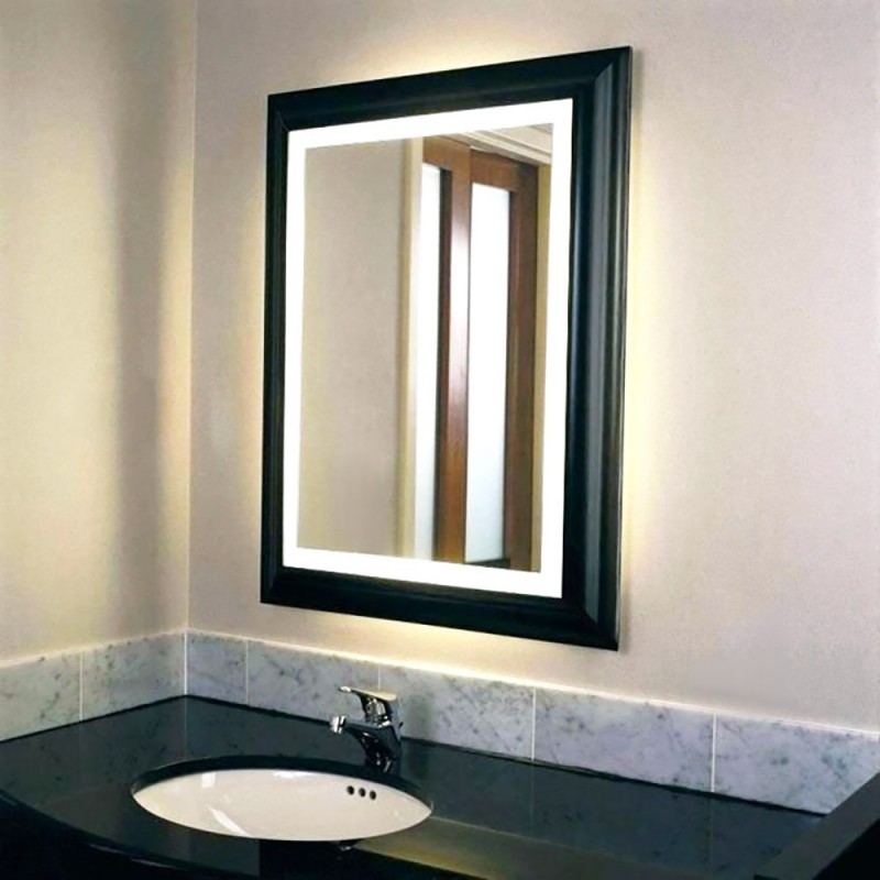 LED mirror 70x90cm with black frame