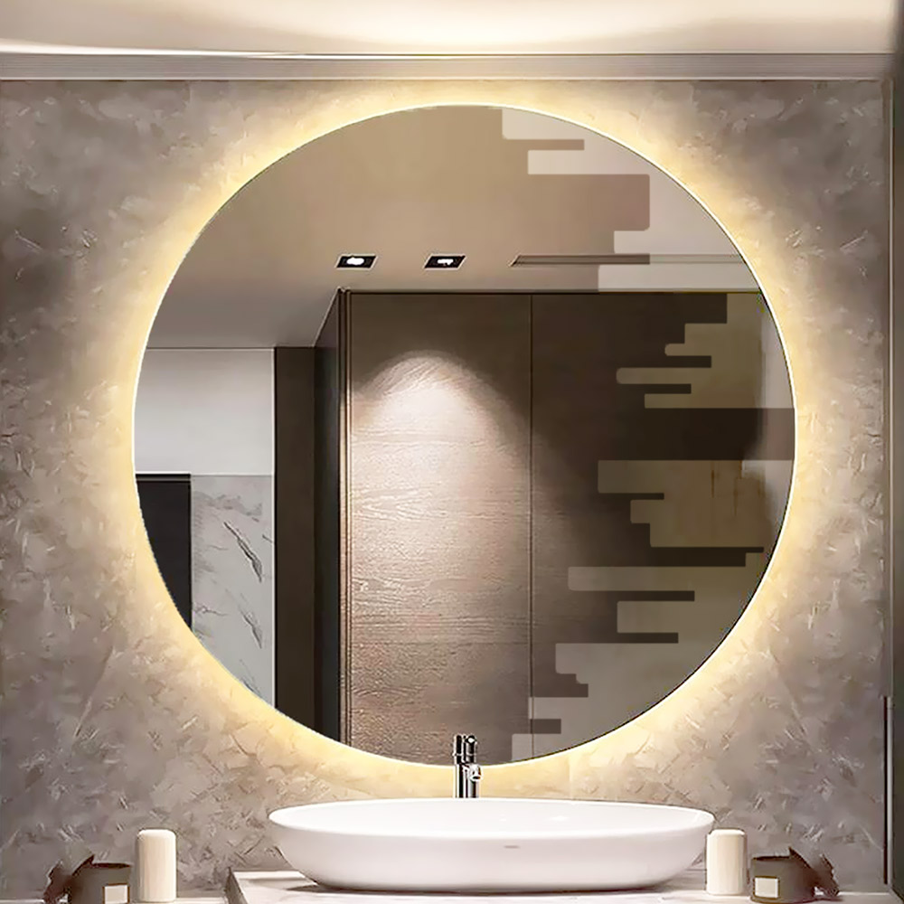 Led bathroom wall mirror round Φ80cm with sandblasting pattern