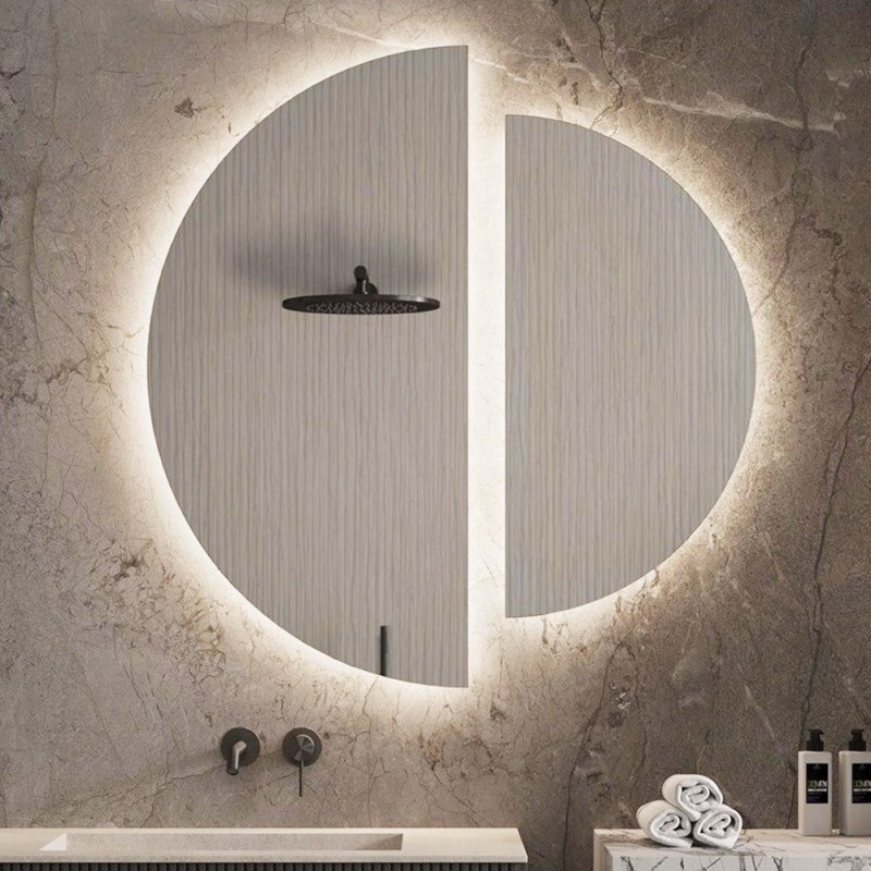 LED mirror 80x40cm - 60x30cm in two semicircular sections