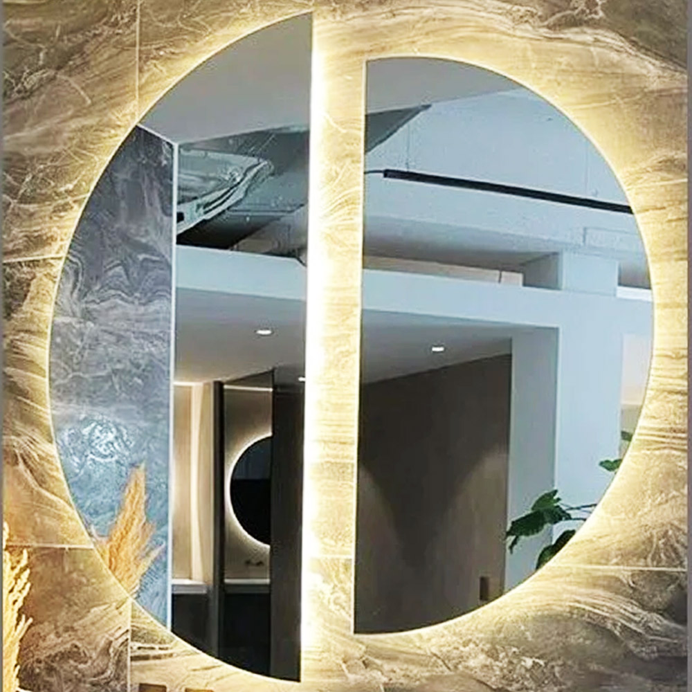 LED mirror 80x40cm - 60x30cm in two semicircular sections