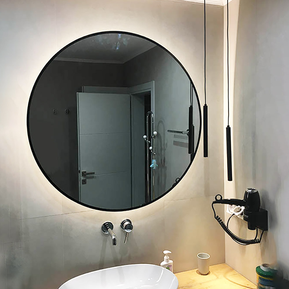 Led bathroom mirror round Ø60cm - Ø90cm with black paint border