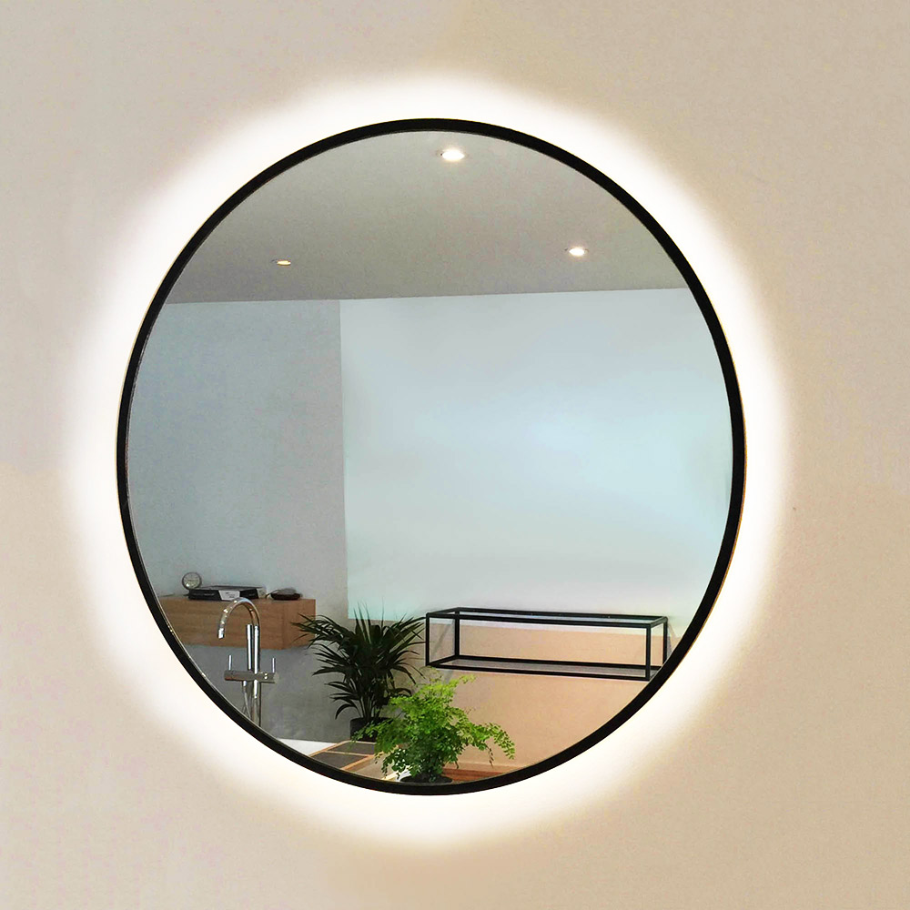 Led bathroom mirror round Ø60cm - Ø90cm with black paint border