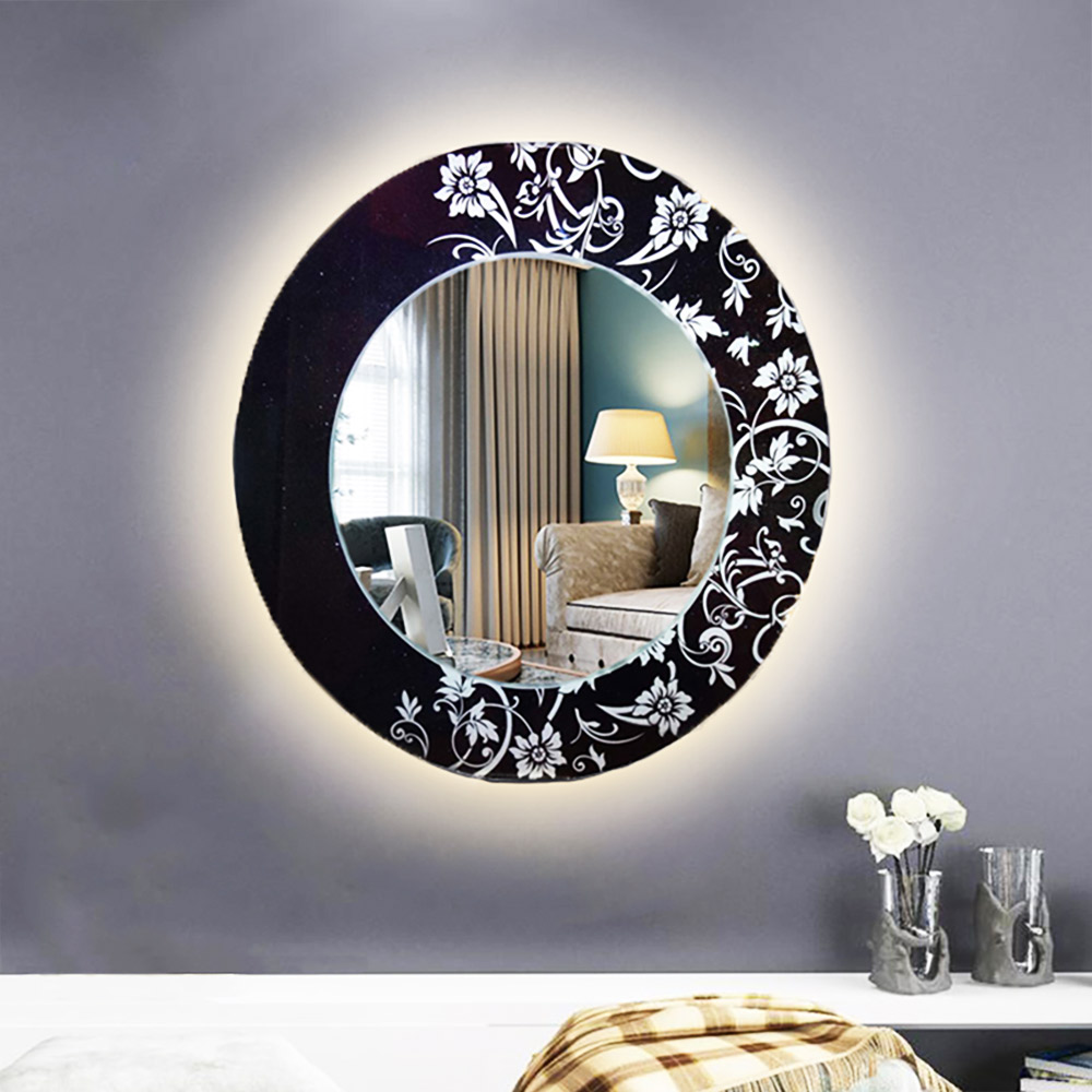 Round mirror Ø60cm with silver patterns