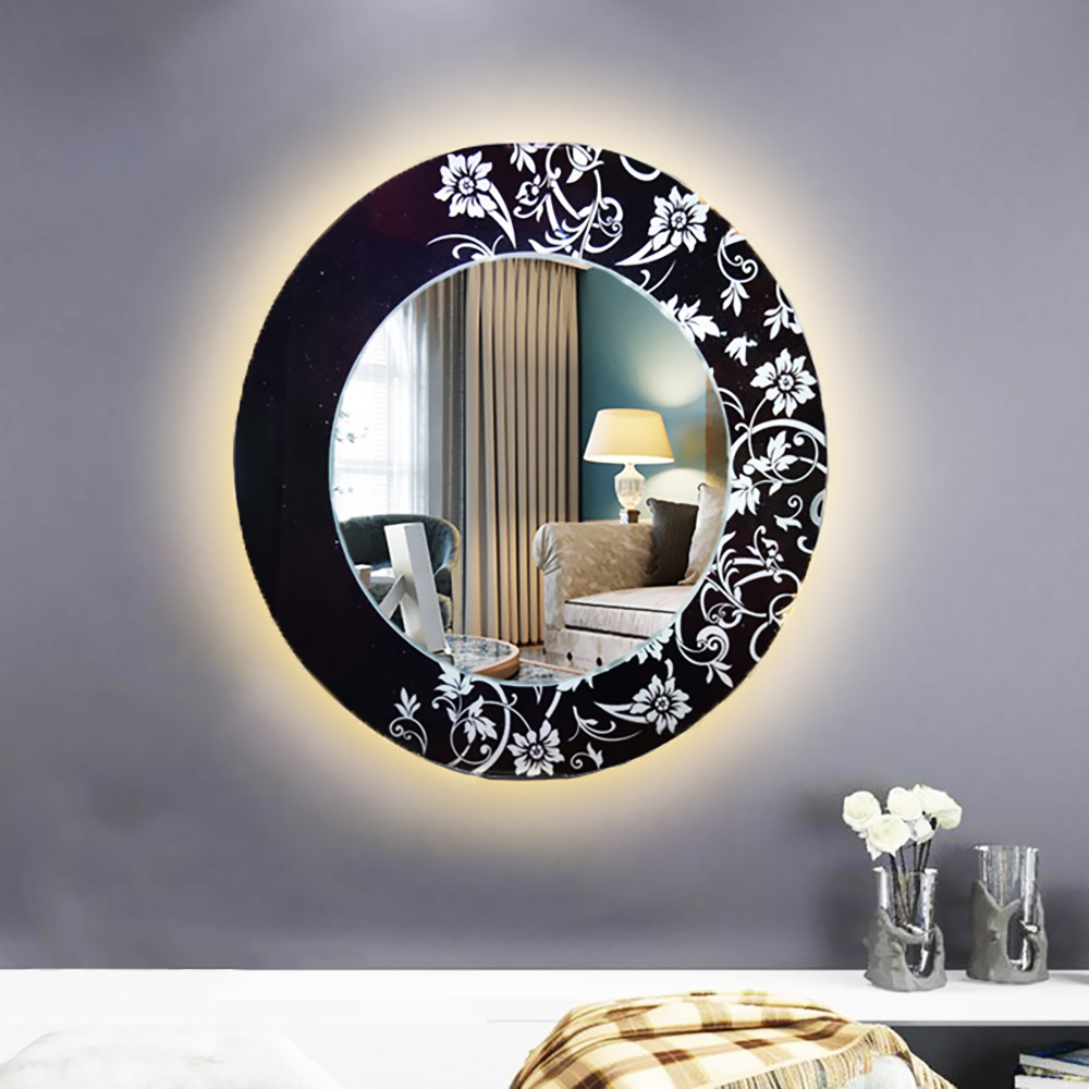 Round mirror Ø60cm with silver patterns