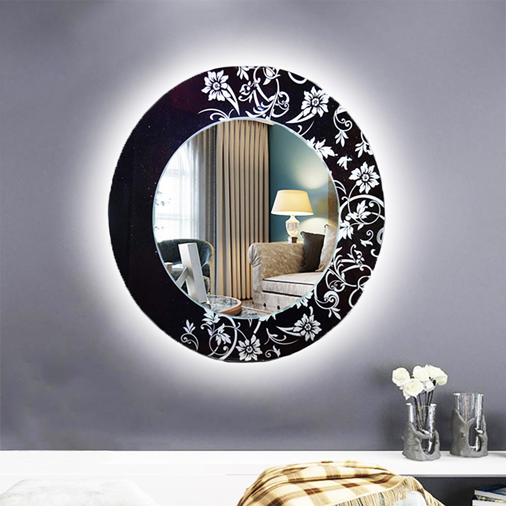 Round mirror Ø60cm with silver patterns