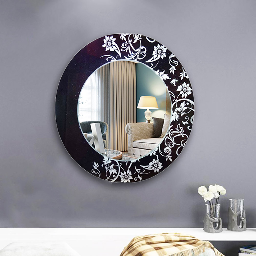 Round mirror Ø60cm with silver patterns