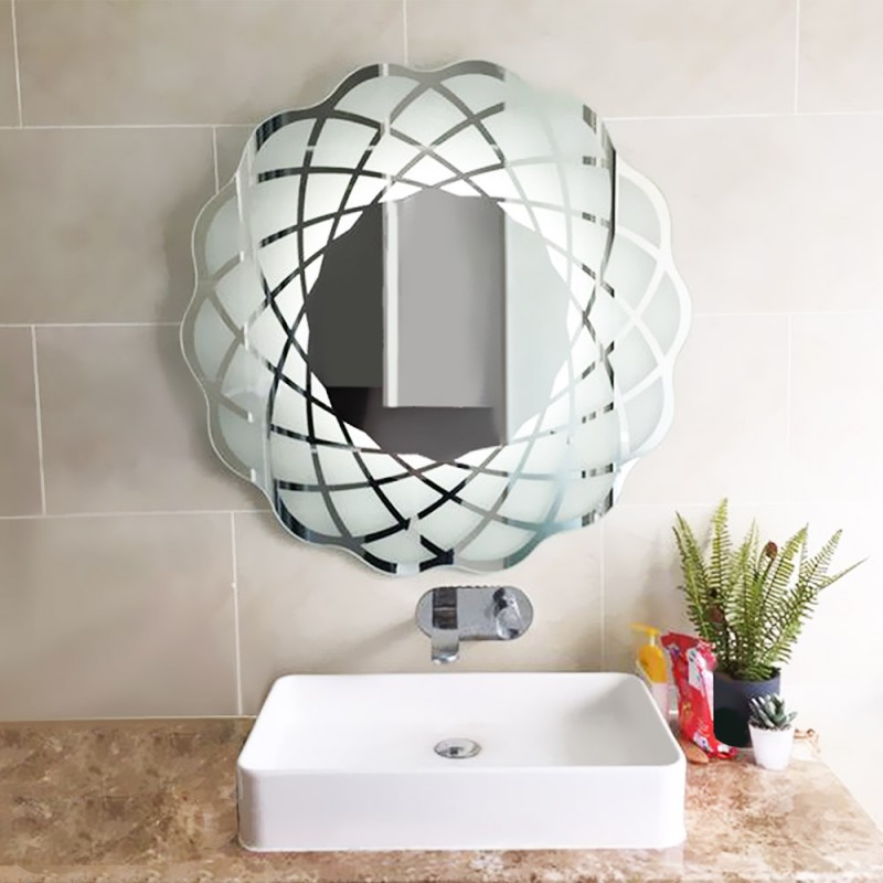 Mirror round Ø90cm with sandblasted design