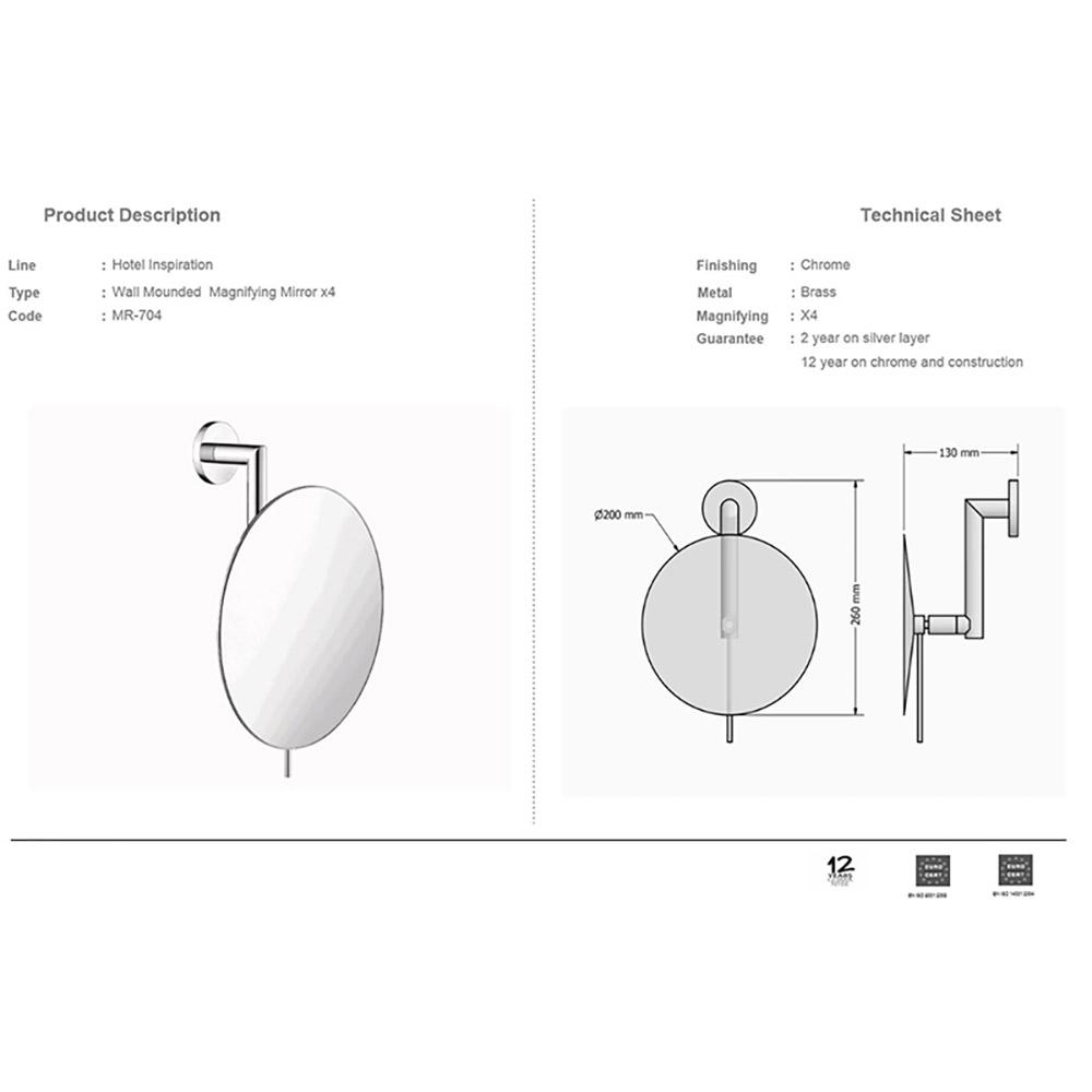 Sanco magnifying round wall-mounted mirror MR-704