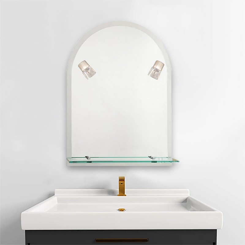 Bathroom wall mirror 55x80cm with two lamps and shelf