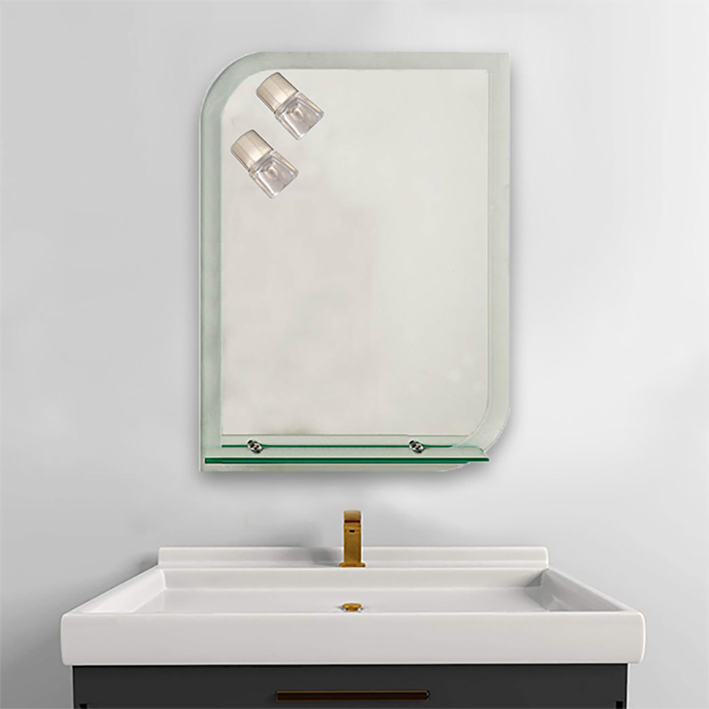 Bathroom wall mirror 55x80cm with 2 lamps and shelf