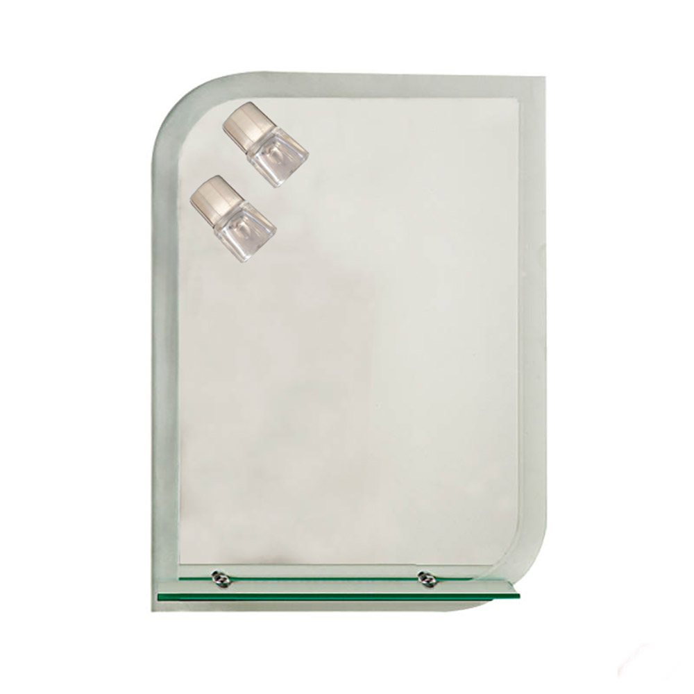 Bathroom wall mirror 55x80cm with 2 lamps and shelf