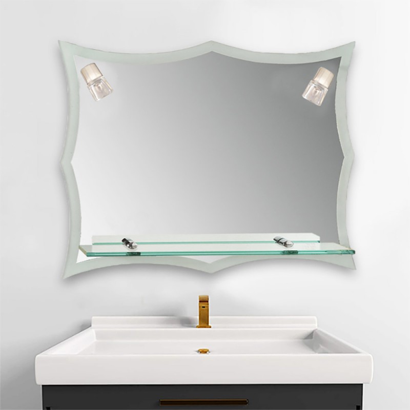 Mirror 90x75cm with two lamps and shelf