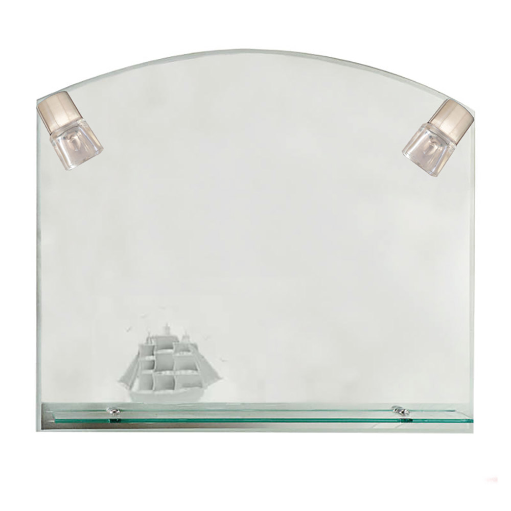 Mirror 90x75cm with a boat design, two lamps and a shelf