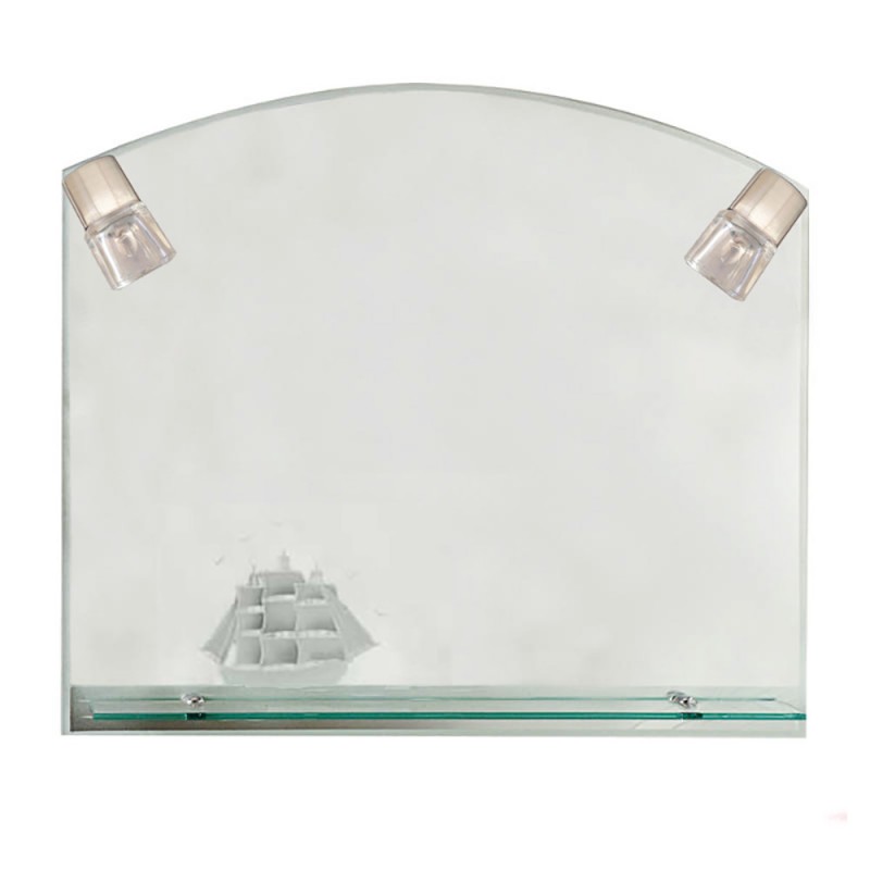 Καθρέπτης 90x75cm με σχέδιο καραβάκι δύο φωτιστικά και εταζέρα