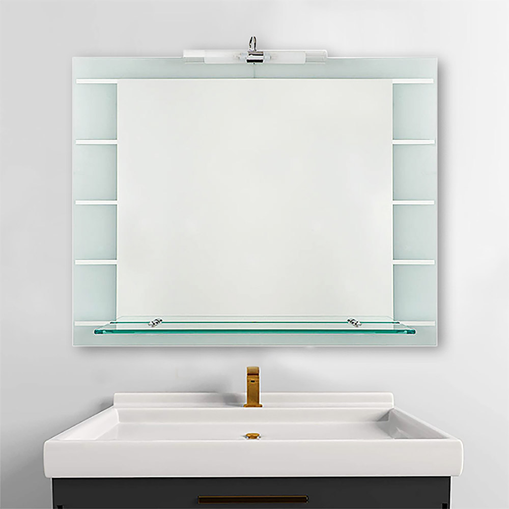 Bathroom wall mirror 90x75cm with lamp and shelf