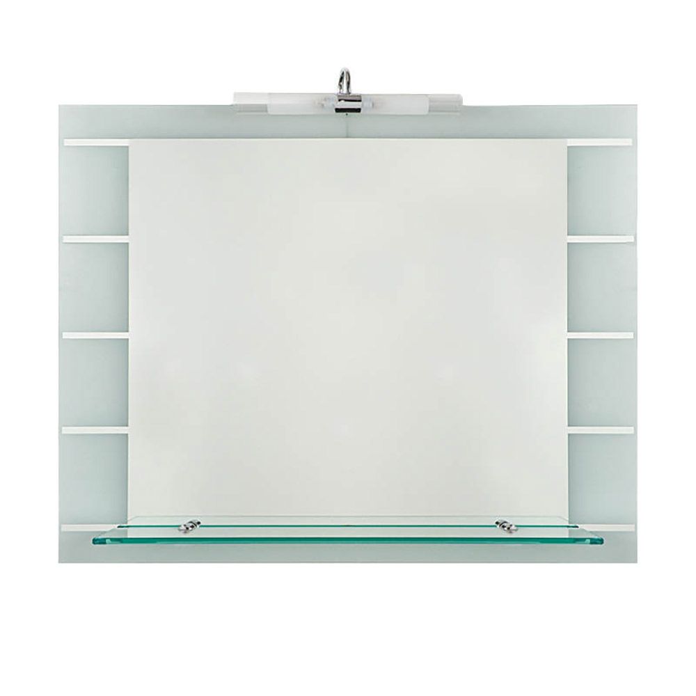 Bathroom wall mirror 90x75cm with lamp and shelf